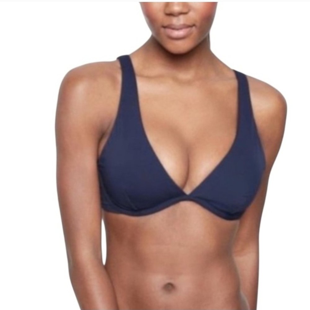 Athleta Navy Blue Plunge Underwire Bikini Top Women's 34 D DD